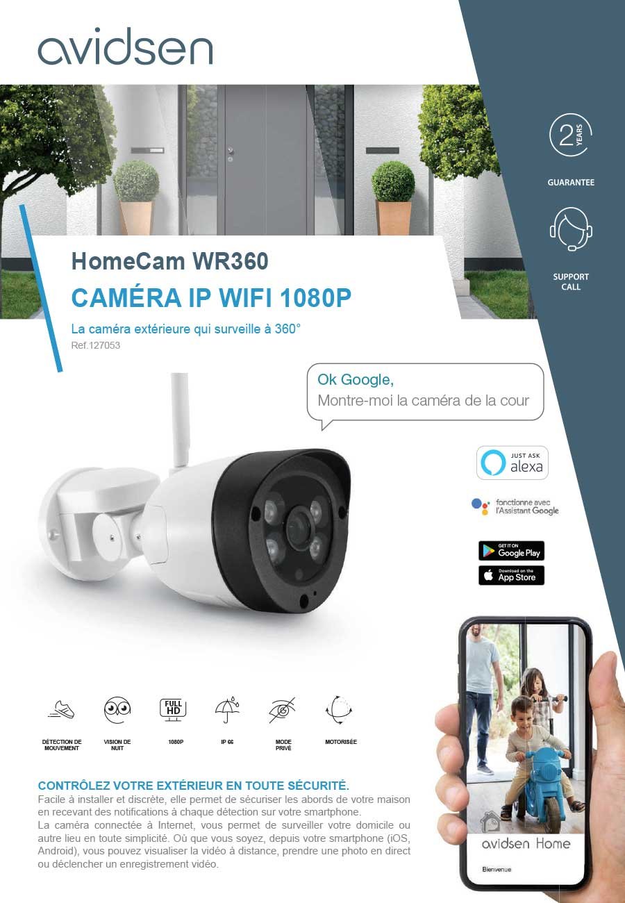 Caméra de surveillance WIFI 360 AVIDSEN connectée Smartphone